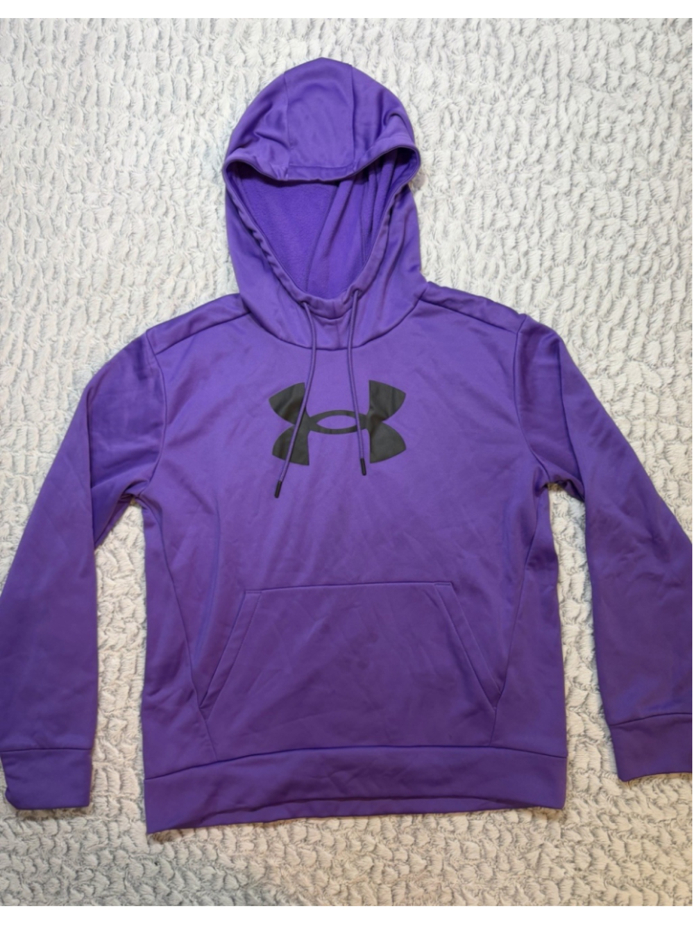 Under Armour Men's Purple Solid Pullover Fleece Hoodie Logo Pockets Loose M